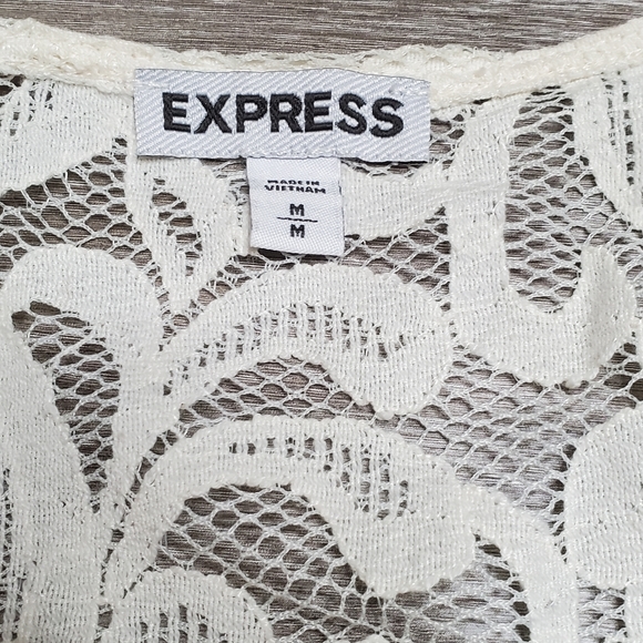 Express Sheer Lace Long Sleeve Top Cream Medium - Picture 8 of 11